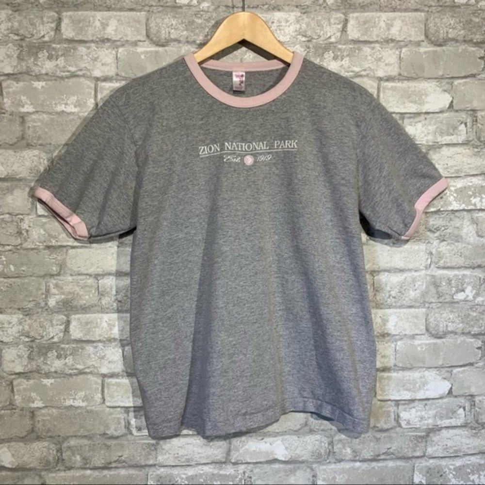 Vintage Zion National Park Women's Large Ringer Tshirt VSCO Girl Short Sleeve